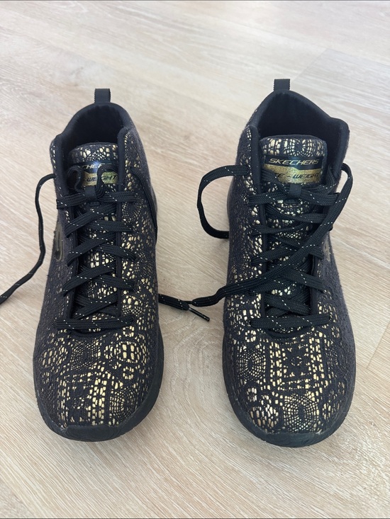 Skechers Shoes - Skechers Kids Black with Gold Metallic Detail Lace-Up Sneakers